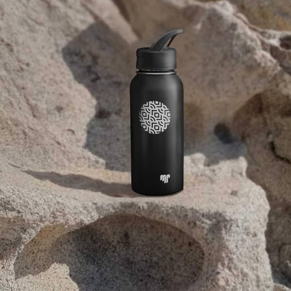 Black Stainless Water Bottle with Straw Lid - Picture 6 of 11